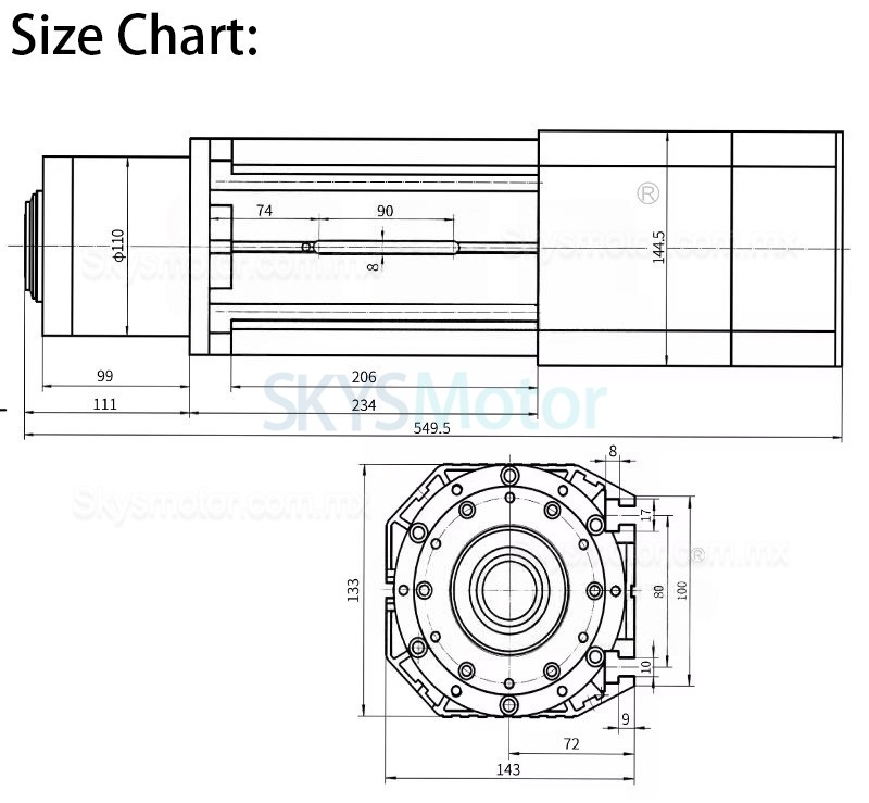 Motor de husillo ATC (cambio autom&aacute;tico de herramientas) refrigerado por aire de 9 kW + variador de frecuencia VFD, 11 kW (GDZ143x133-9L + DZB312B011)